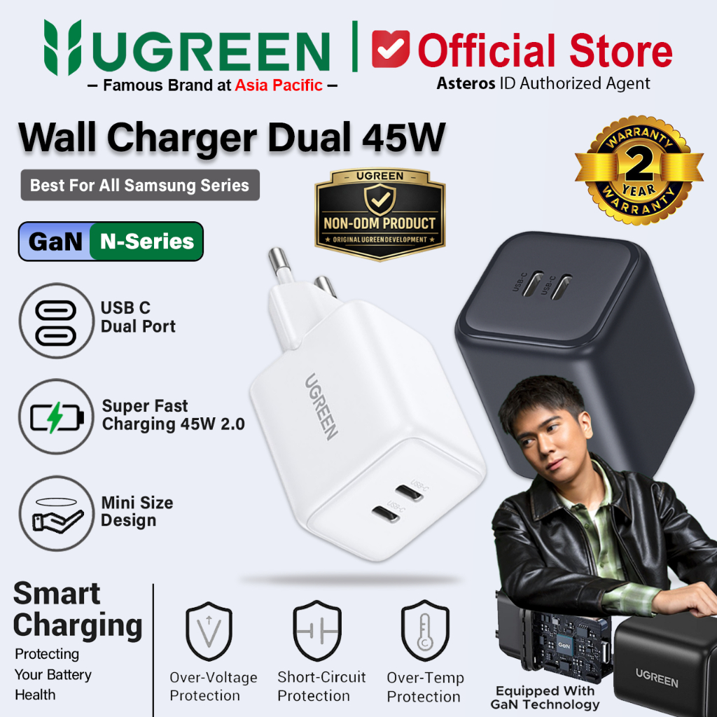 UGREEN Kepala Charger Dual Port Type C GaN N 45W Samsung Super Fast Charging 2.0 45w