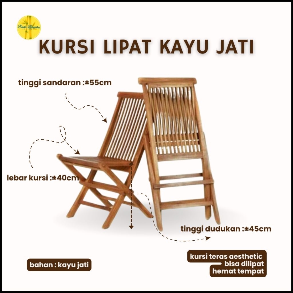 Kursi Lipat Kayu Jati Sudah Finishing / Kursi Lipat Resto Cafe Minimalis / Kursi Teras Santai Standa