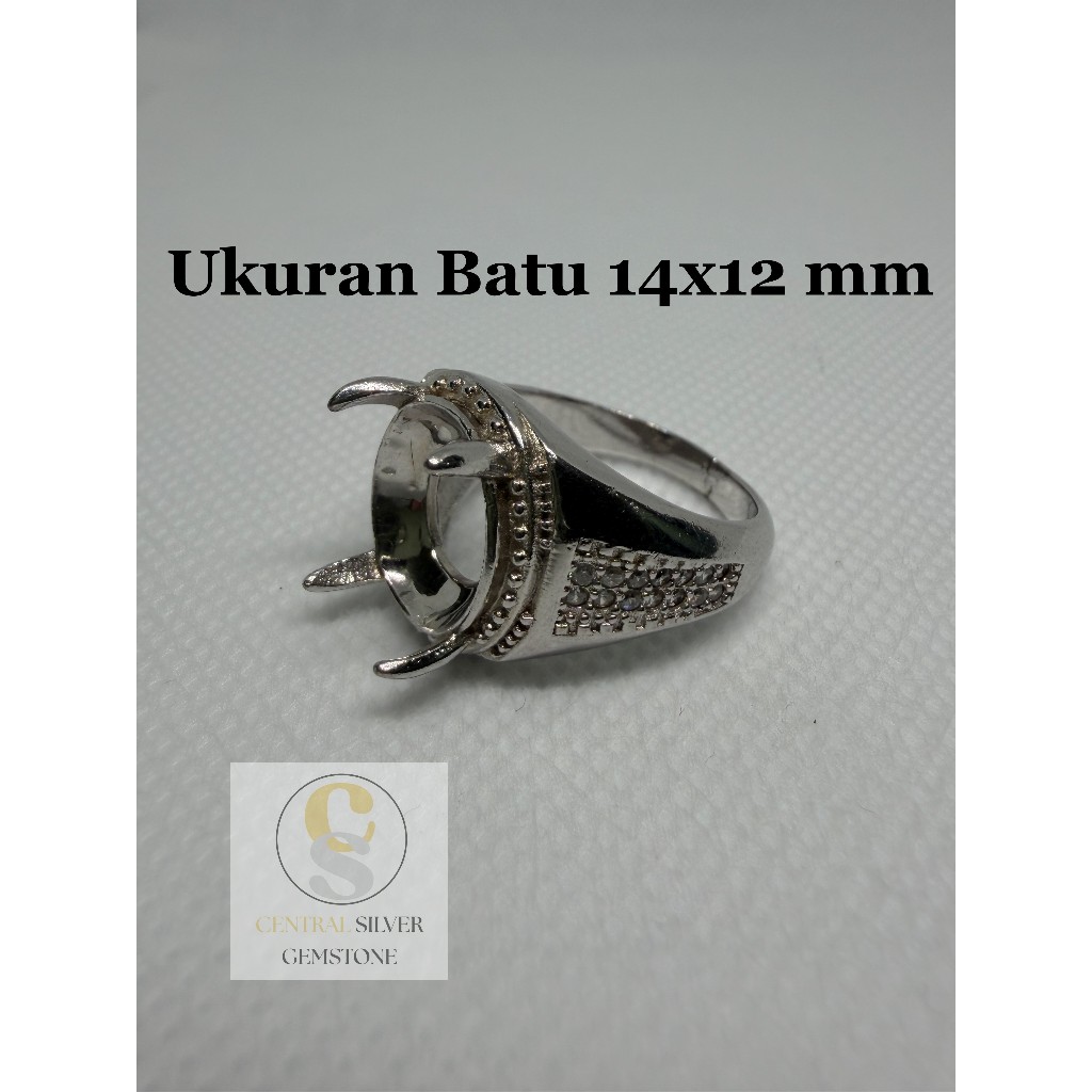 Emban Cincin Silver 925 pria untuk batu akik [Ukuran 14x12 mm]