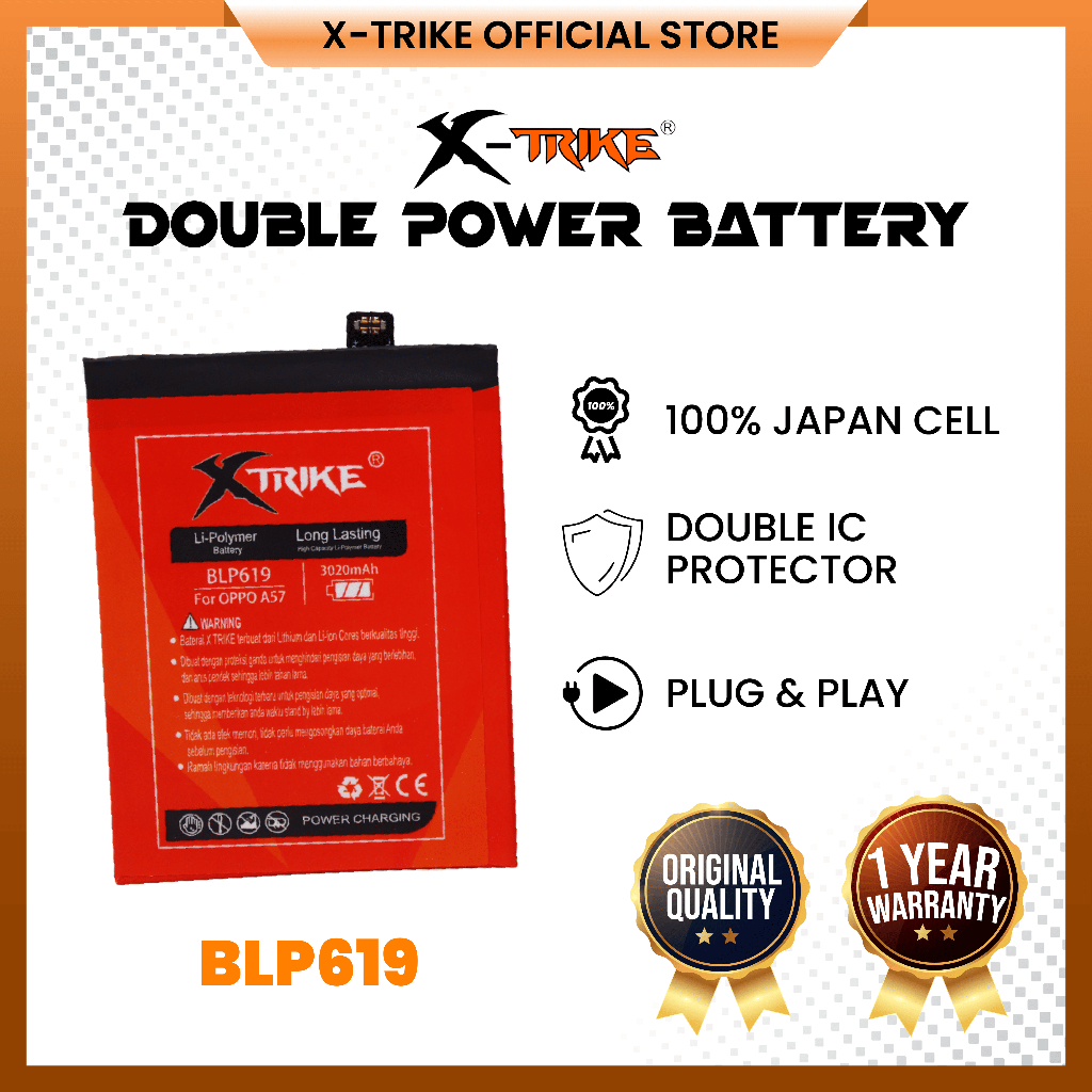 XTRIKE Baterai Oppo A39 - A57 BLP619 Double Power