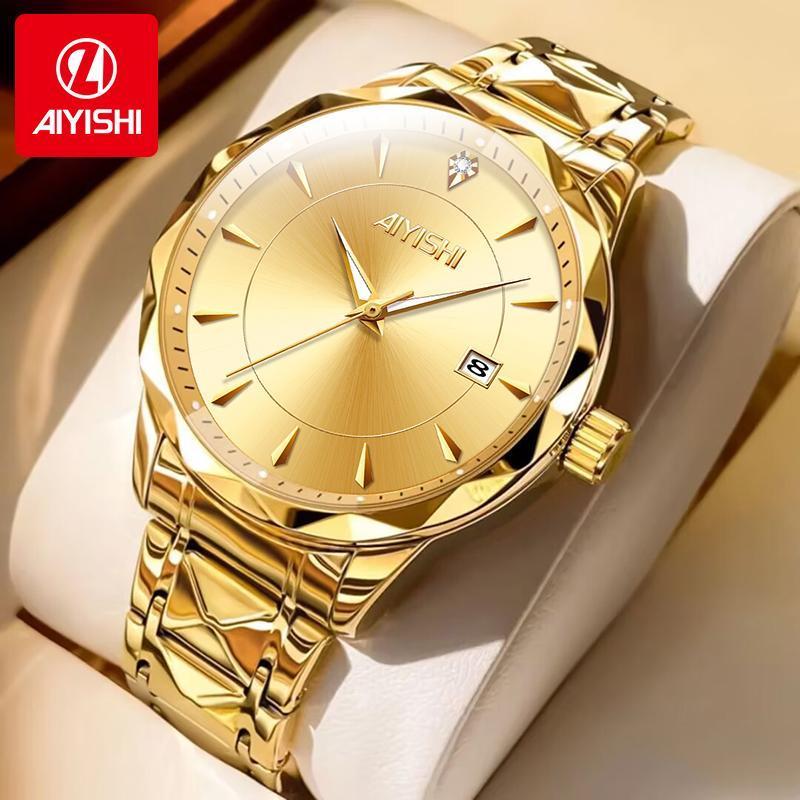 AIYISHI Jam Tangan Pria Anti Air Original Otomatis Mewah Tali Stainless Steel Arloji Otomatis Emas