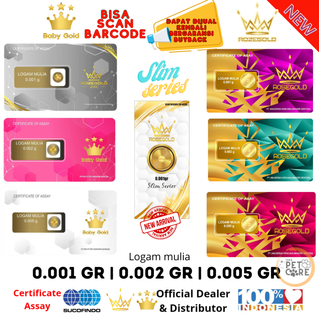 Logam Mulia BABY GOLD / ROSE GOLD / RICH GOLD Emas Mini 0.0005 gr / 0.001gr / 0.002gr / 0.005gr