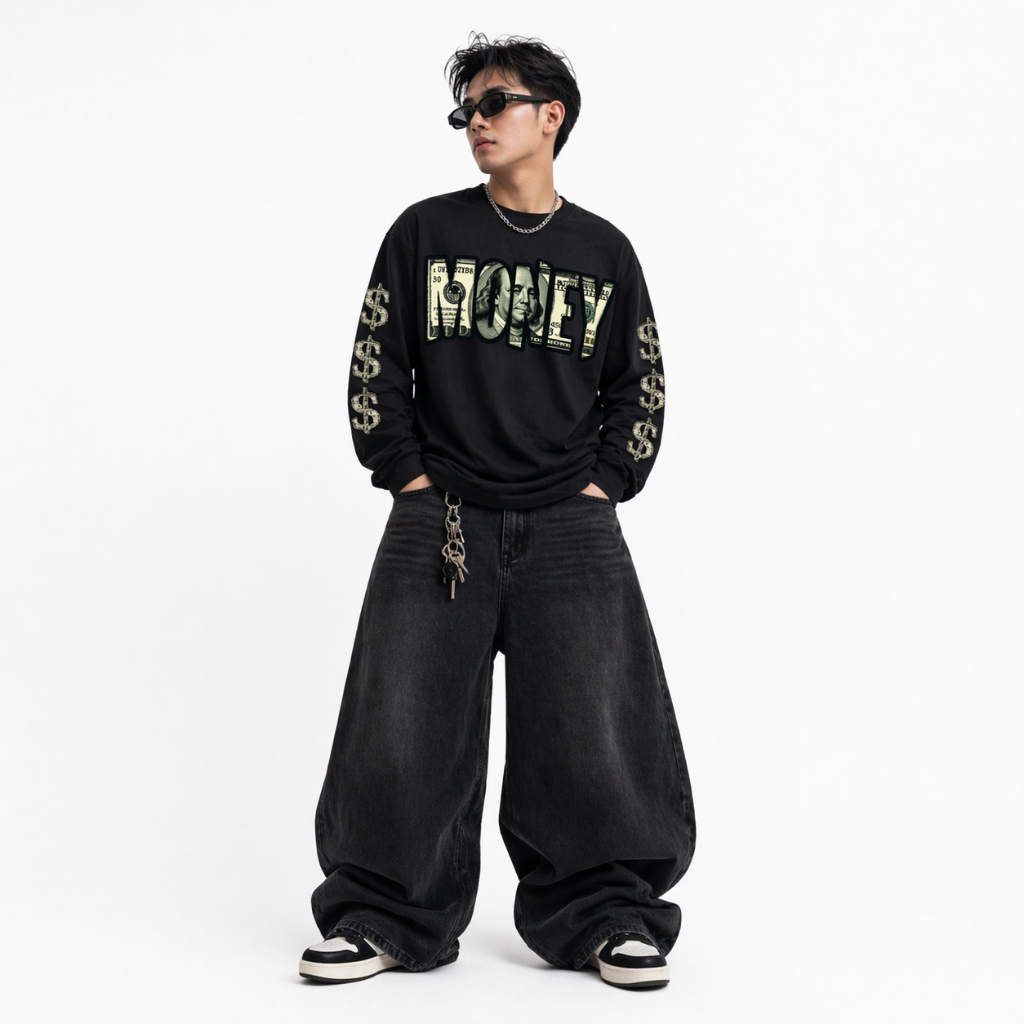 Valezka Vintage Kaos Boxy Long Sleeve Money