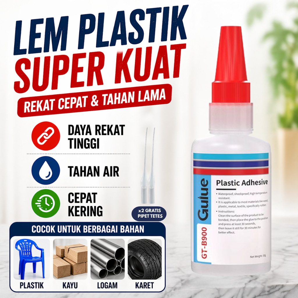 Lem Plastik Kuat Anti Air Serbaguna 30g Lem Perekat Plastik PVC Karet Logam Perbaikan Rumah