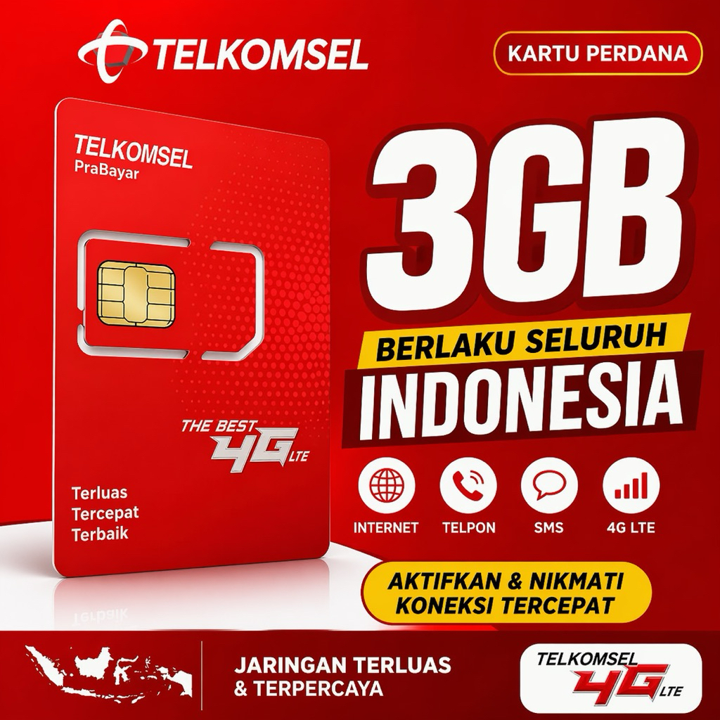 KARTU TELKOMSEL 3GB JARINGAN 4G 5G BERLAKU SELURUH INDONESIA