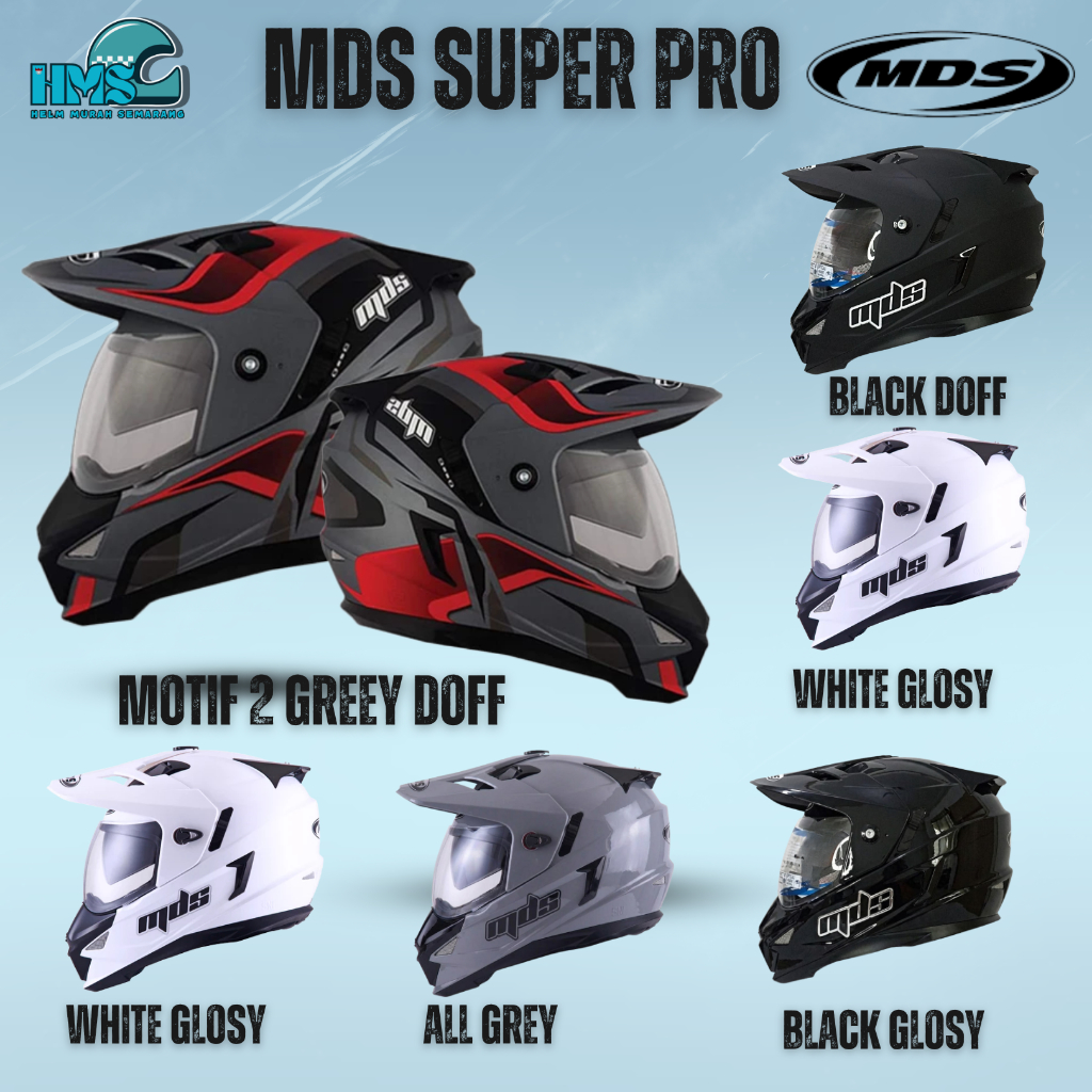 MDS SUPER PRO HELM FULL FACE SUPERMOTO DOUBEL VISOR SOLID / MOTIF PRIA & WANITA DEWASA ORIGINAL SNI