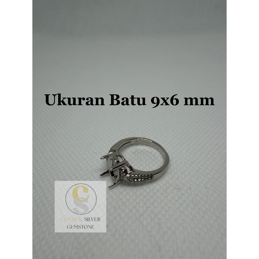 Emban Cincin Silver wanita untuk batu akik [Ukuran 9x6 mm]