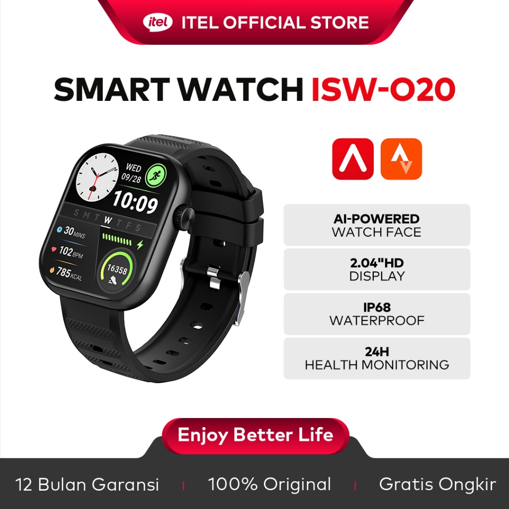 Official itel Smart Watch ISW-O20 AI Watch Face | Pemantau Kesehatan 24 Jam | Layar HD 2.04" | Pangg