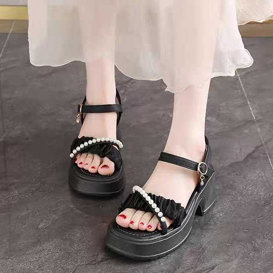 SANDAL WEDGES WANITA TALI WEDGES MUTIARA SILANG SANDAL KERUT FASHION TERBARU