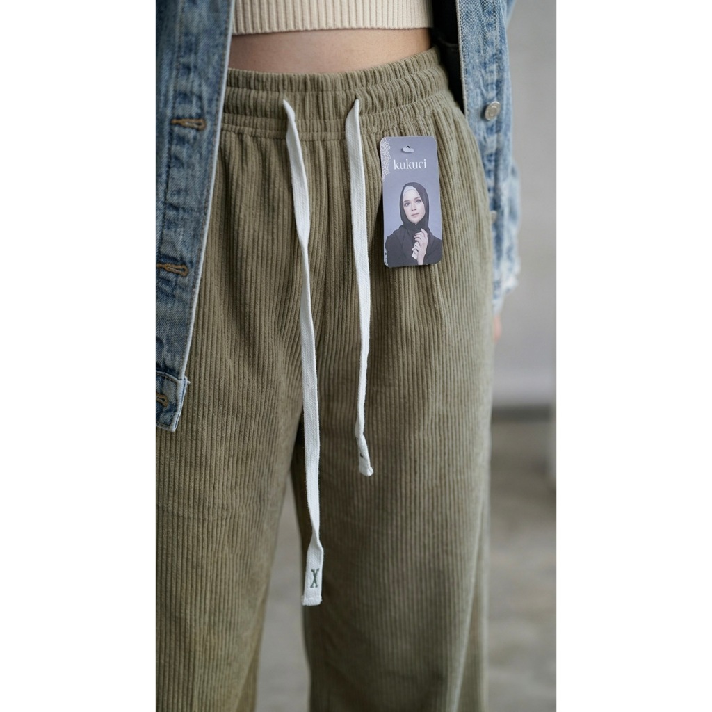 Celana Kulot Corduroy Premium Wanita - High Waist Loose Pants Kodorai Salur Timbul