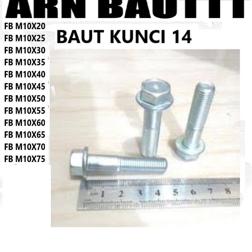 FLANGE BOLT/BAUT FLANGE/BAUT TOPI M10 KUNCI 14
