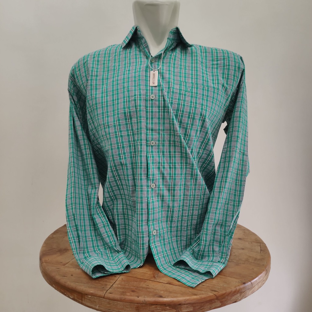 Kemeja Pria Manly Elegant Style Motif Kotak Hijau Size 15/32 Slim Fit (RHMTA003)