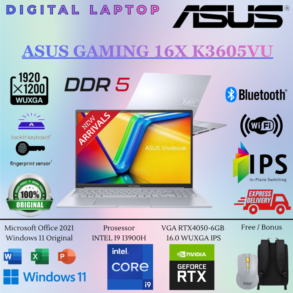 Laptop ASUS Gaming 16X K3605VU Intel Core i9 13900H RTX4050 RAM 32GB 2TB SSD WUXGA IPS W11