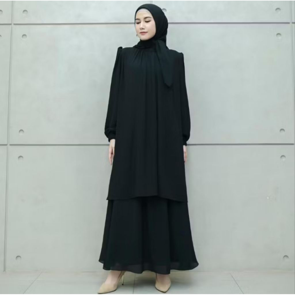 One Set ROK + Tunik + pashmina | Bahan Ceruty Armany Baby Doll