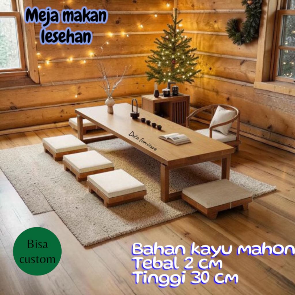 Meja makan lesehan meja coffee minimalis Panjang 100-140 cm meja kayu serbaguna