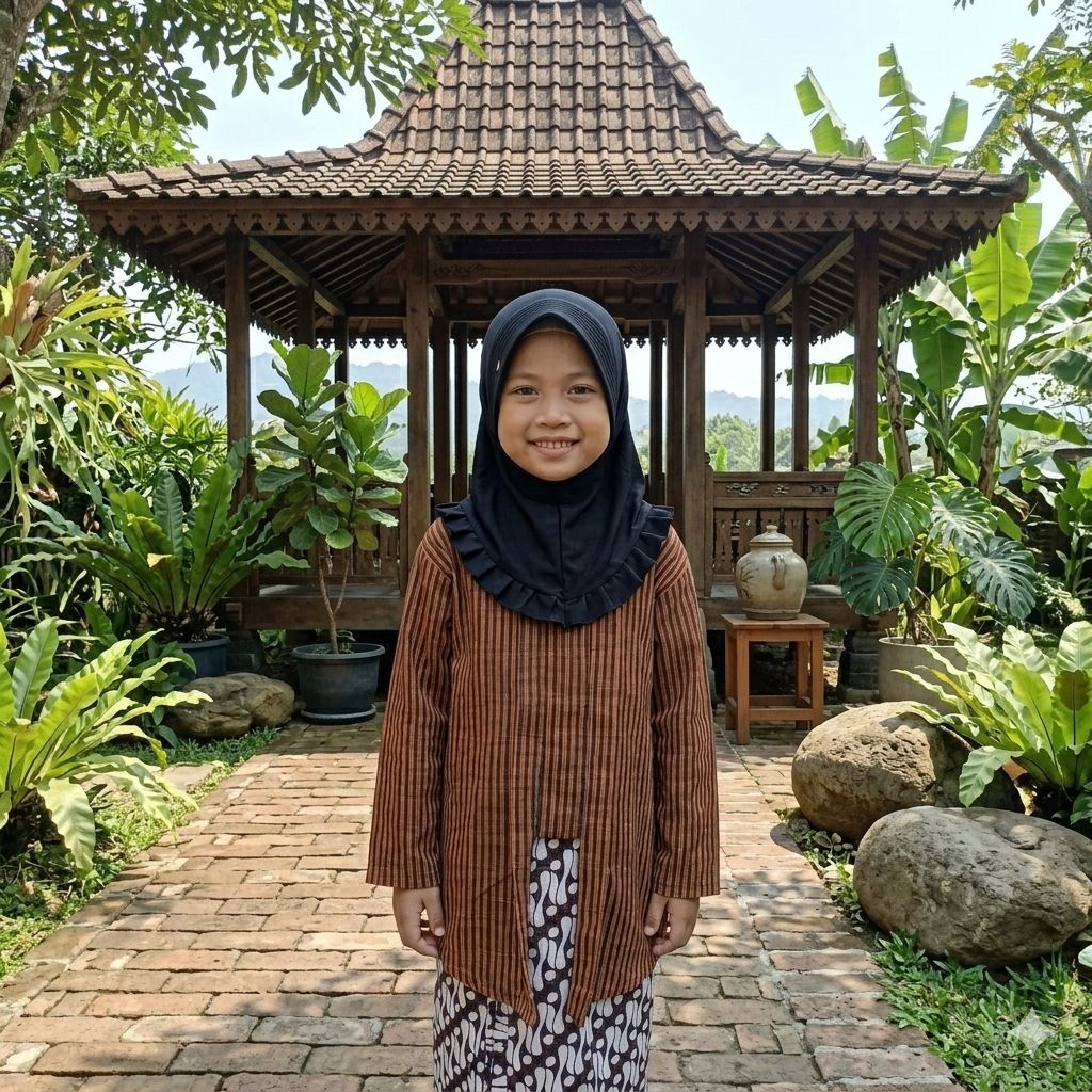 Original Kebaya Lurik Anak Perempuan Coklat Garis Kecil | Baju Kartini Anak SD TK | Kebaya Tradision