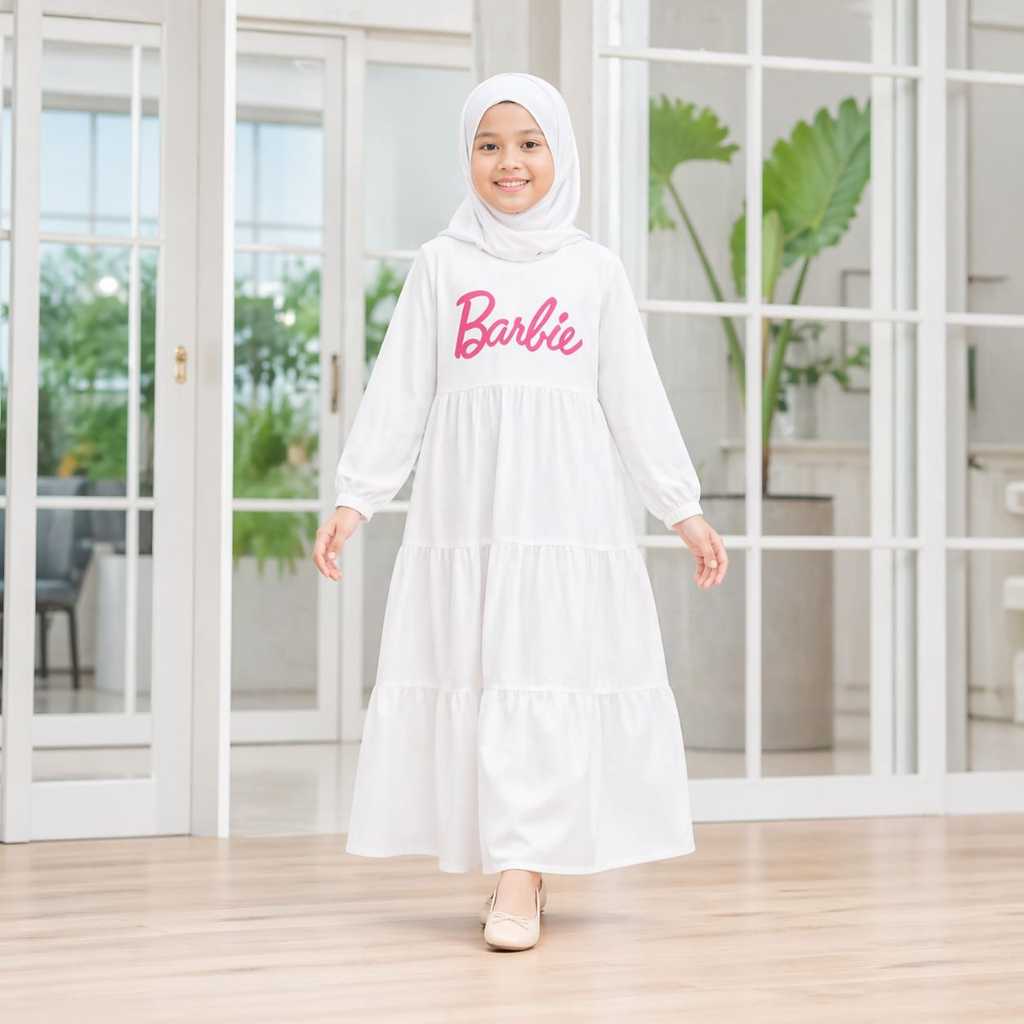Gamis Anak Perempuan Motif Barbie Bahan Crinkle