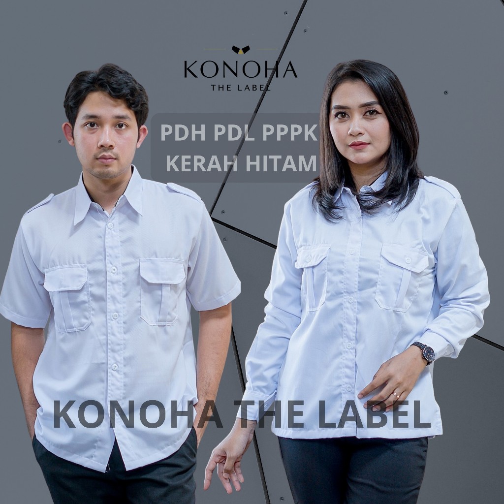 Baju PDH Putih Kerah Hitam Baju Putih Atasan PPPK Pria Wanita Seragam Dinas Harian PNS Tunik Wanita 
