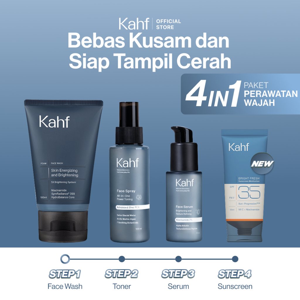 KAHF BRIGHTENING MEN'S CARE CERAH BEBAS KUSAM BUNDLE 4IN1 SKIN CARE SET - Face Wash Sabun Cuci Muka,