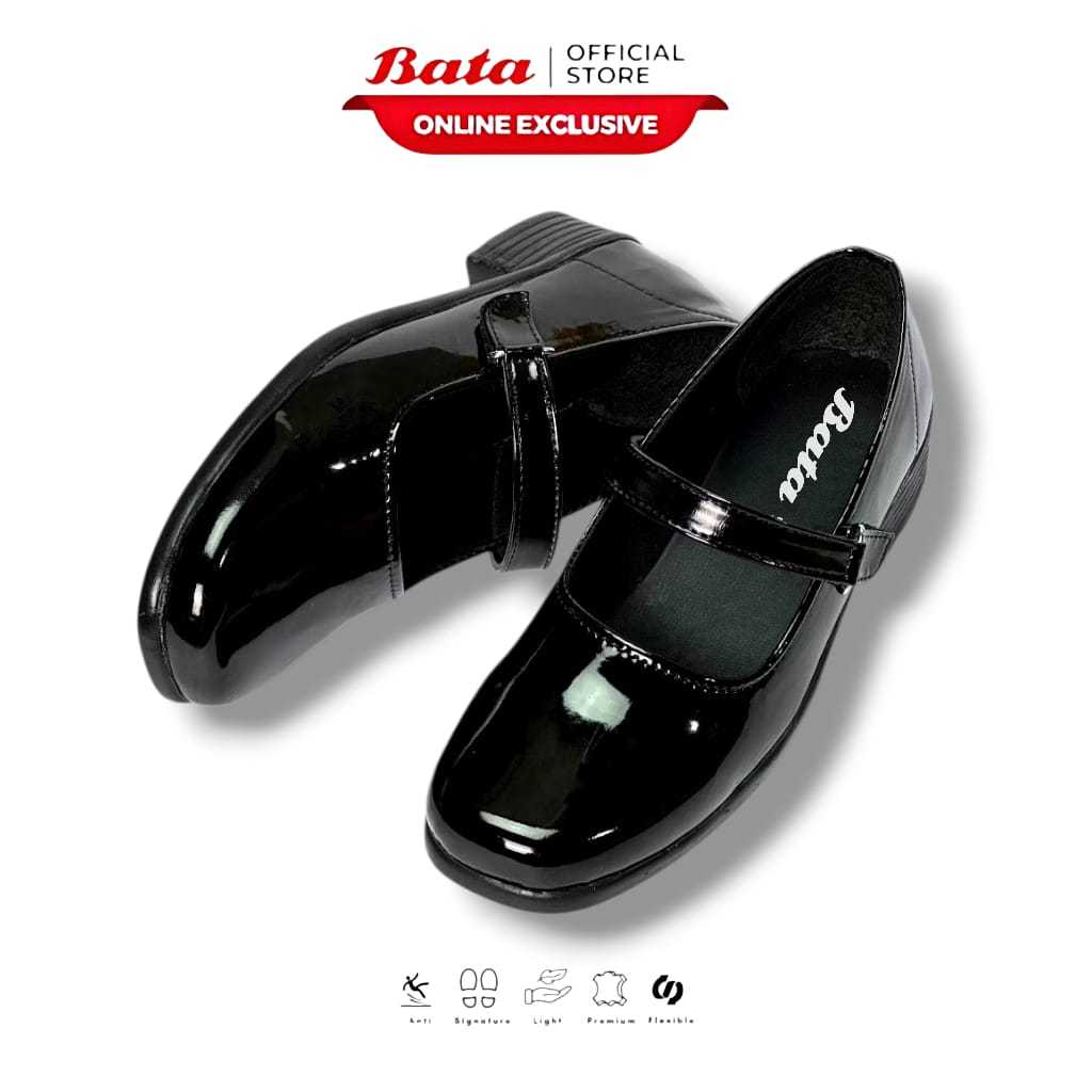 BATA Sepatu Pantofel Wanita Paskibra Fantofel Cewek sepatu sekolah hitam glosy BAT