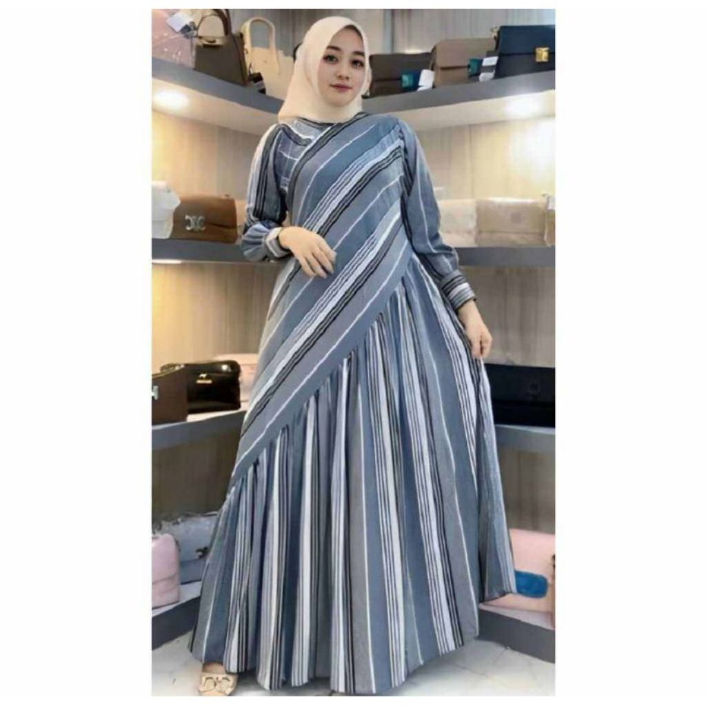 BAJU GAMIS AYOMI MOTIF SALUR SERONG KEKINIAN