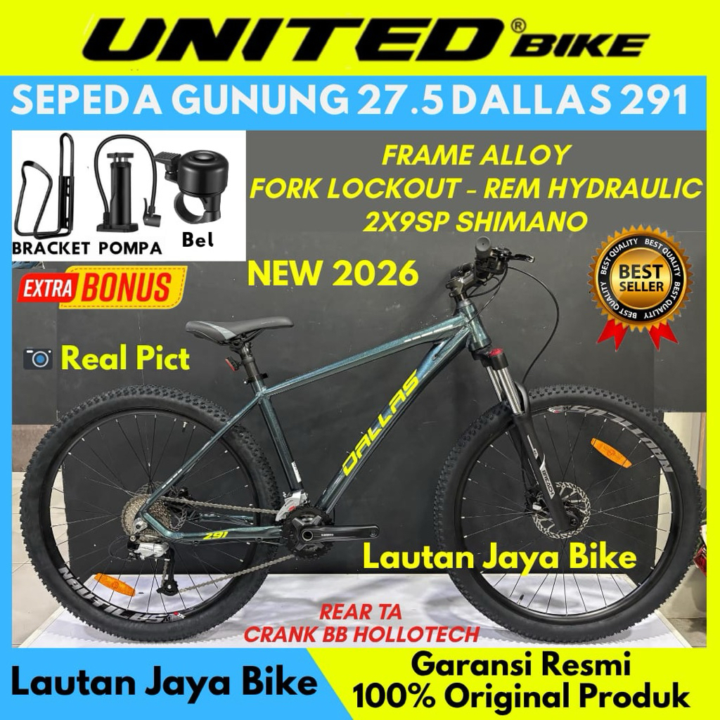 Sepeda Gunung 27.5 MTB UNITED DALLAS 381/DETROIT 2.0/2.1 Frame Alumunium 3x9 Speed Rem Hidrolik Terb