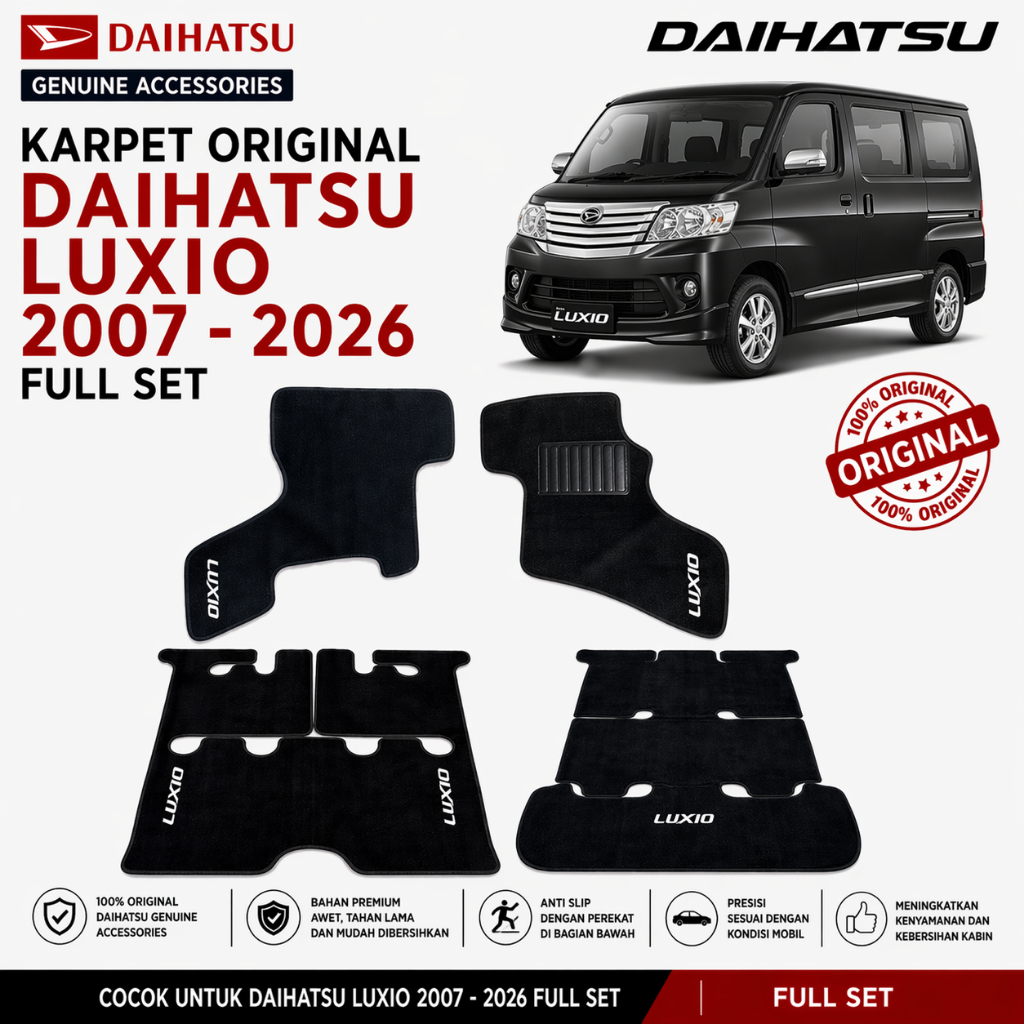 Karpet Mobil Luxio 2007-2026 Original Bludru Premium Tebal Anti Slip Full Set Daihatsu Luxio