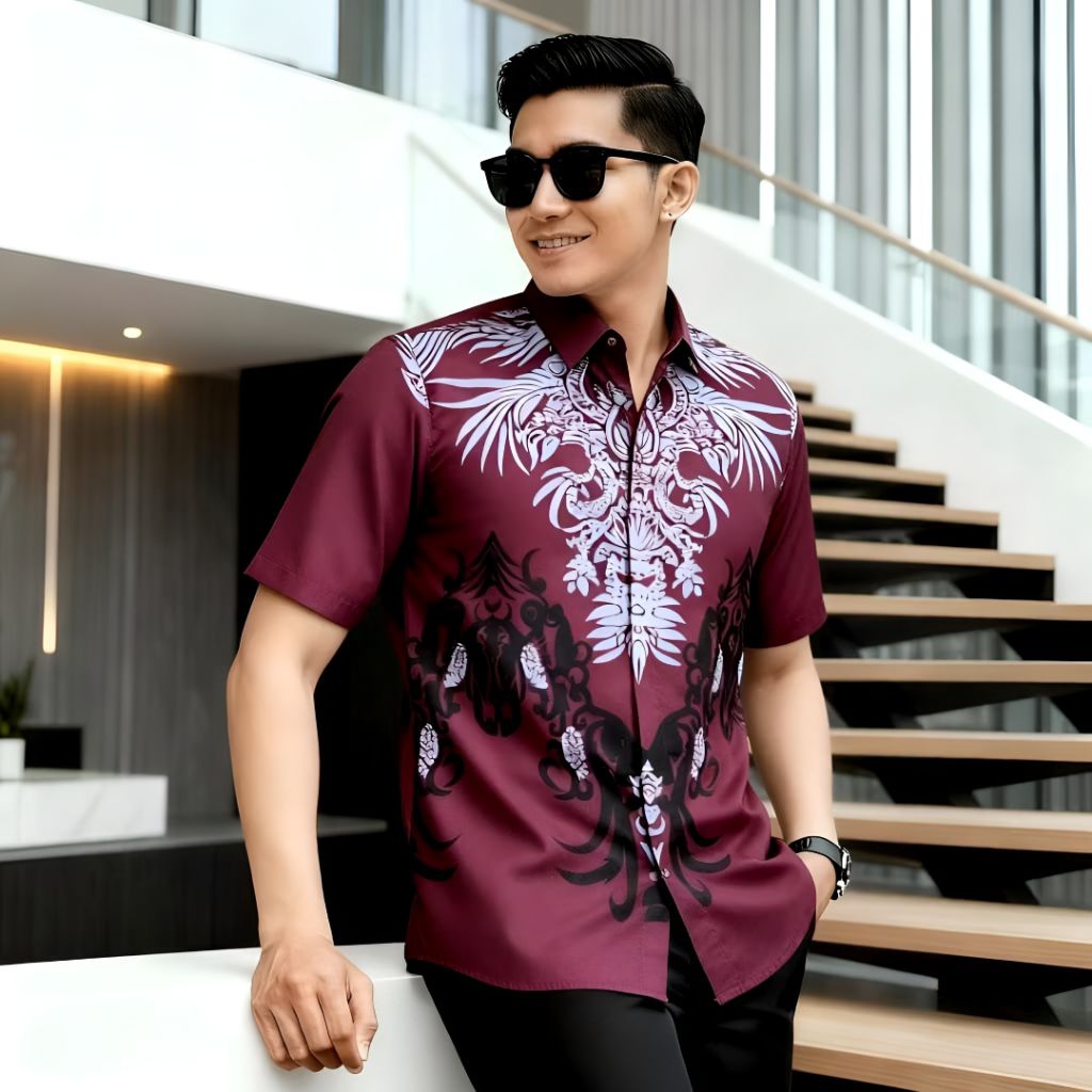 Hem Batik Seragam Nikahan Pria Cowok MARON Premium