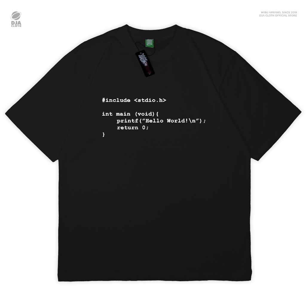 DJA Kaos Code Programmer Hello World Coding C++ T-Shirt Baju Anime Manga