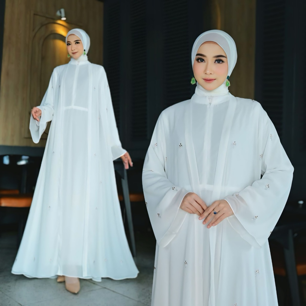 Gamis Putih Abaya Drees ALZEYA Bahan Ceruty Babydoll Gamis Muslimah
