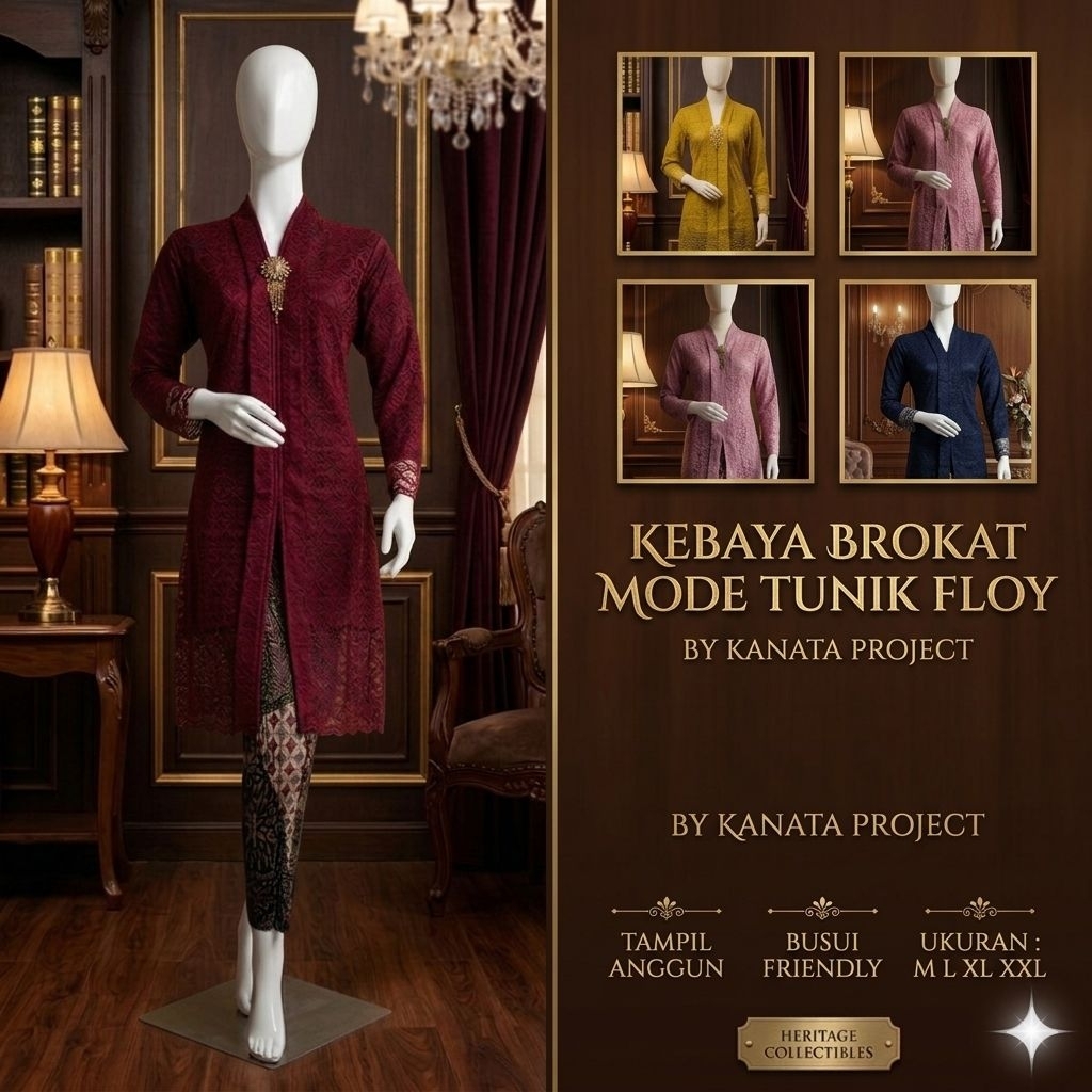 Set Kebaya Brokat Tunik Floy Modern Baju Kondangan Wisuda Busui Friendly / Setelan Tunik Brokat Mode