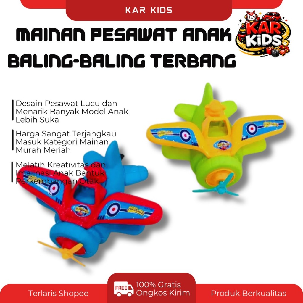 Mainan Pesawat Anak Baling-Baling Putar | Pesawat Tarik Jalan Edukasi Anak Murah