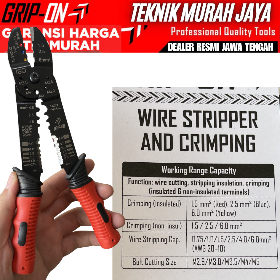 GRIP ON 84-084 Wire Stripper Crimping penjepit Skun kabel 1,5 - 4,6mm  / Pengupas kabel 0,75 - 6,0 m