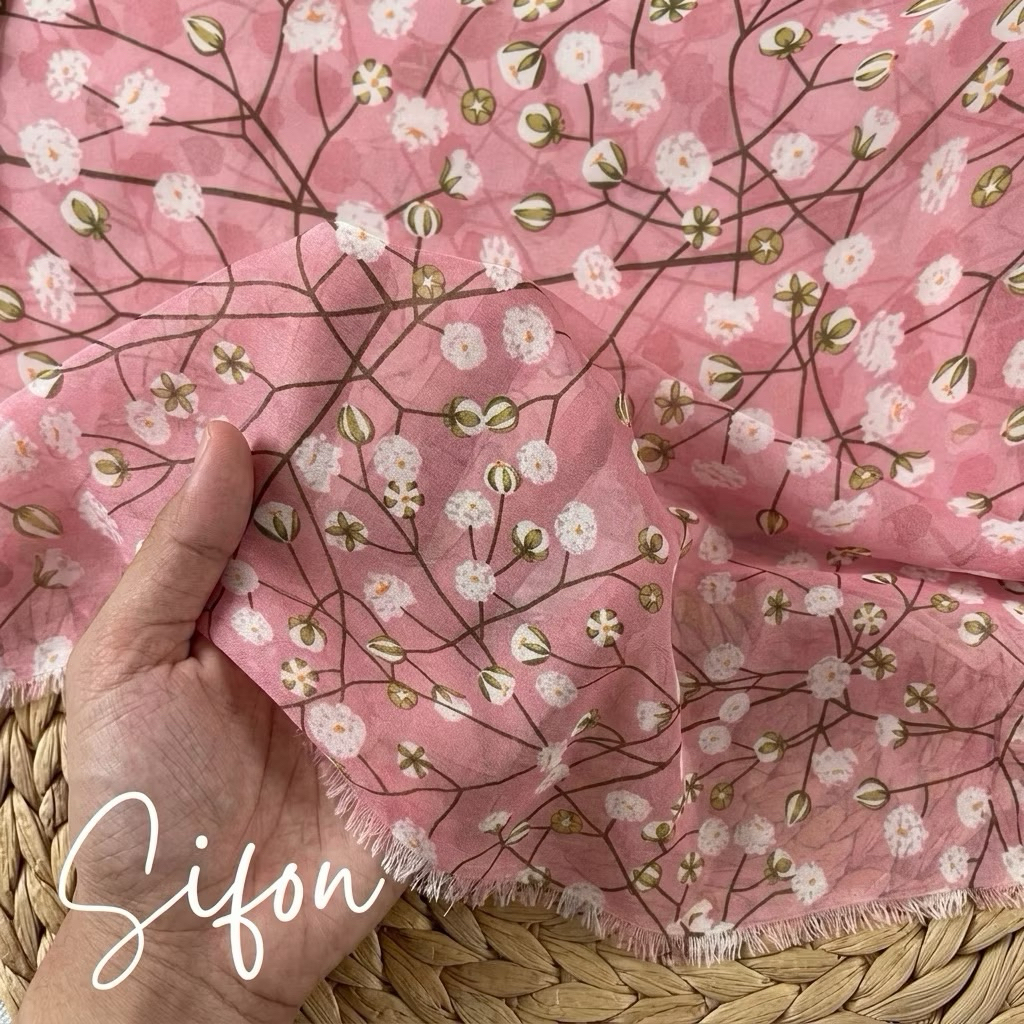 kain sifon sutra motif bunga - kain bahan sifon salju motif