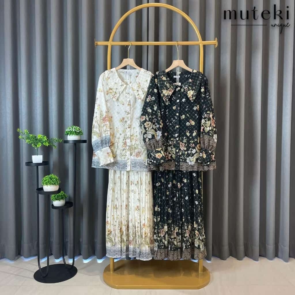 Setelan Rok Muteki Ceruty Motif Rok Plisket