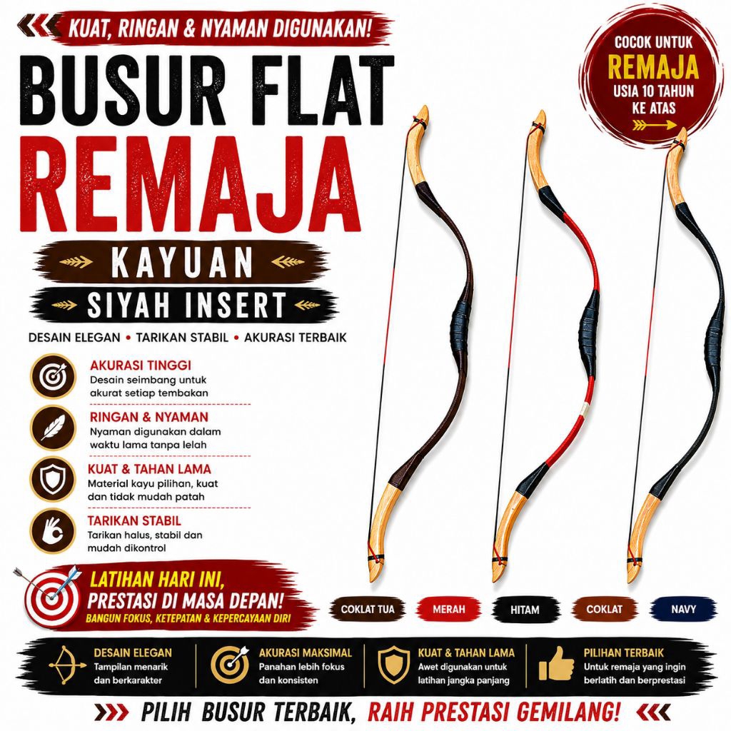 Busur flat remaja kayuan siyah insert