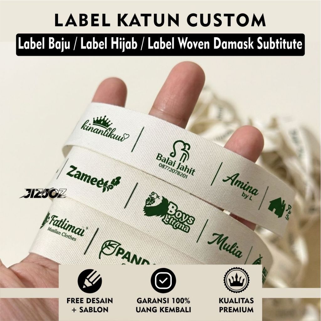 Label Baju / Label Hijab / Label Woven Damask Subtitute 50pcs 100pcs 200pcs