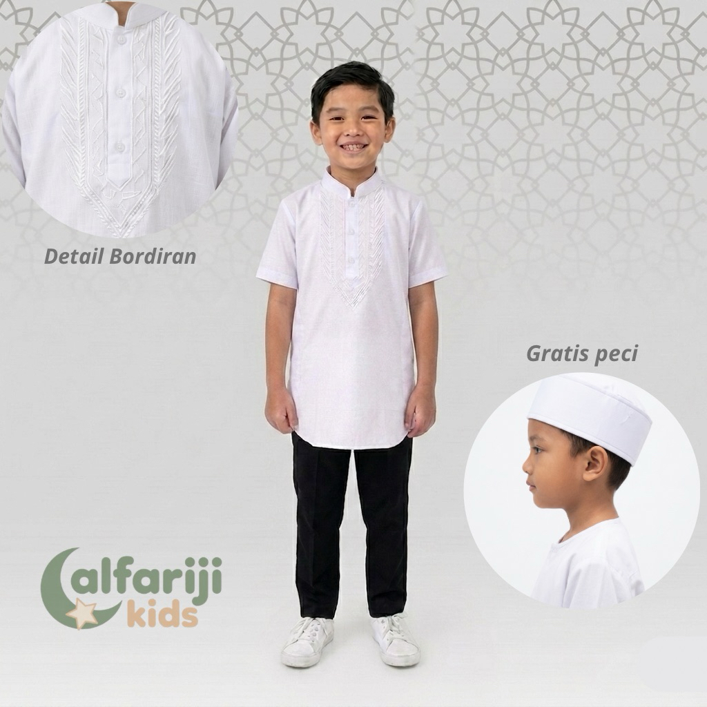 Koko setelan baju Putih Celana hitam lengan pendek/ setelan anak putih/ baju koko setelan anak putih