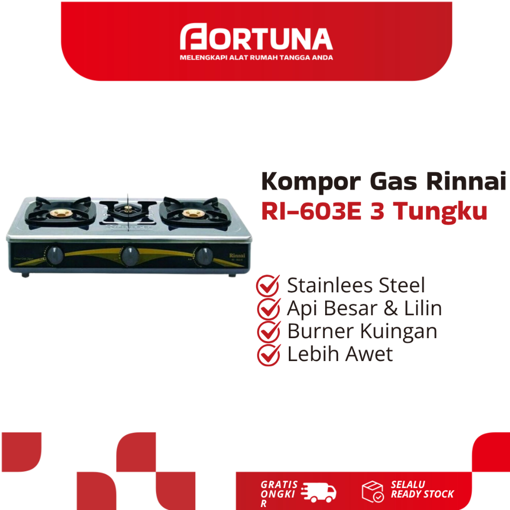 Rinnai Kompor RI-603E Kompor Gas Rinnai 3 Tungku