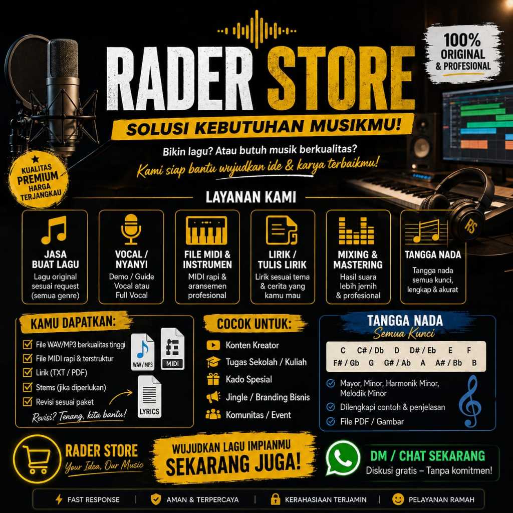 Jasa Busat Lagu Musik Custom + MIDI + Lirik + Vocal + Instrumen | Aransemen Musik Original Semua Gen