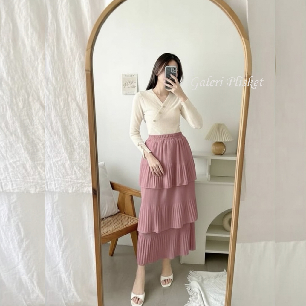 ROK PLISKET TINGKAT / PLISKET RUFFLE /ROK SUSUN PANJANG / PLEATED SKIRT