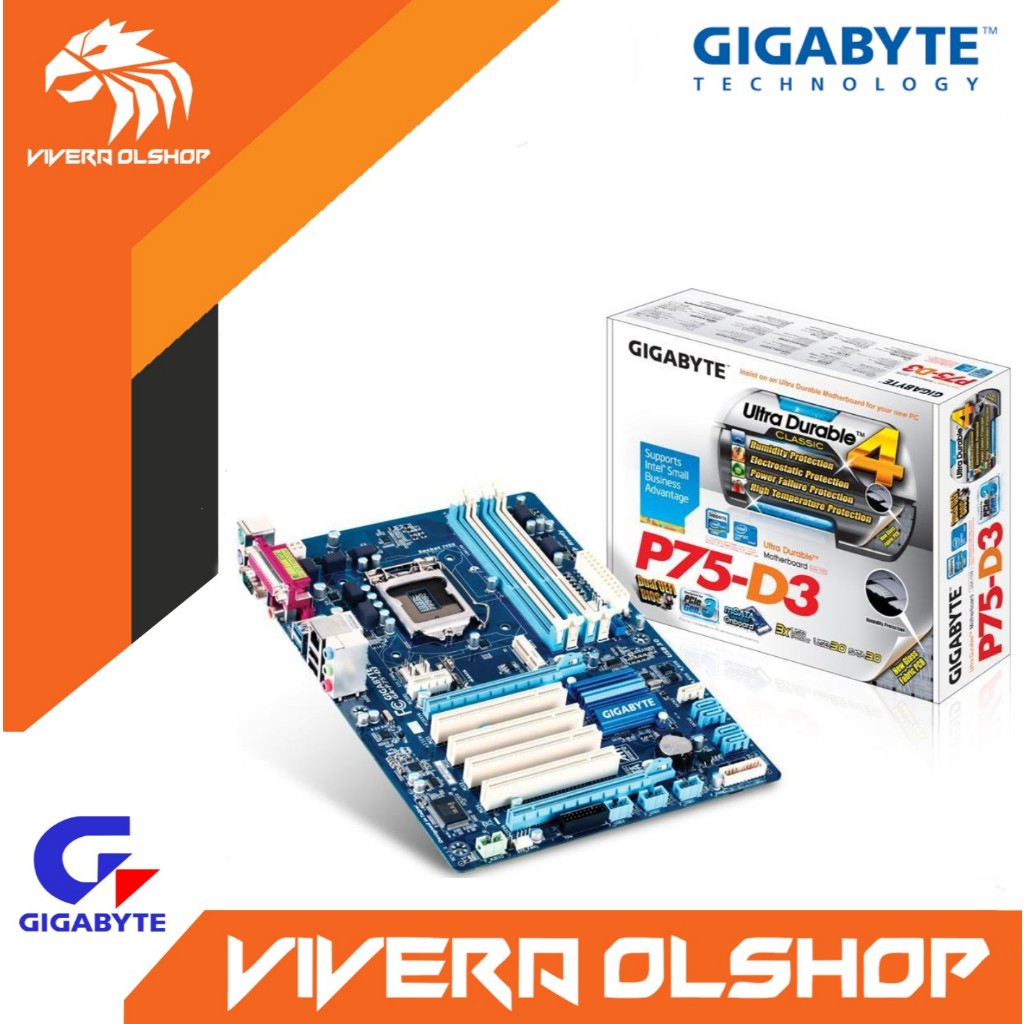 Motherboard Gaming GIGABYTE GA-P75-D3 LGA1155 B75 H61 H77 P67 Q67 Z68 Z77 4-Slot RAM. Slot SSD mSATA