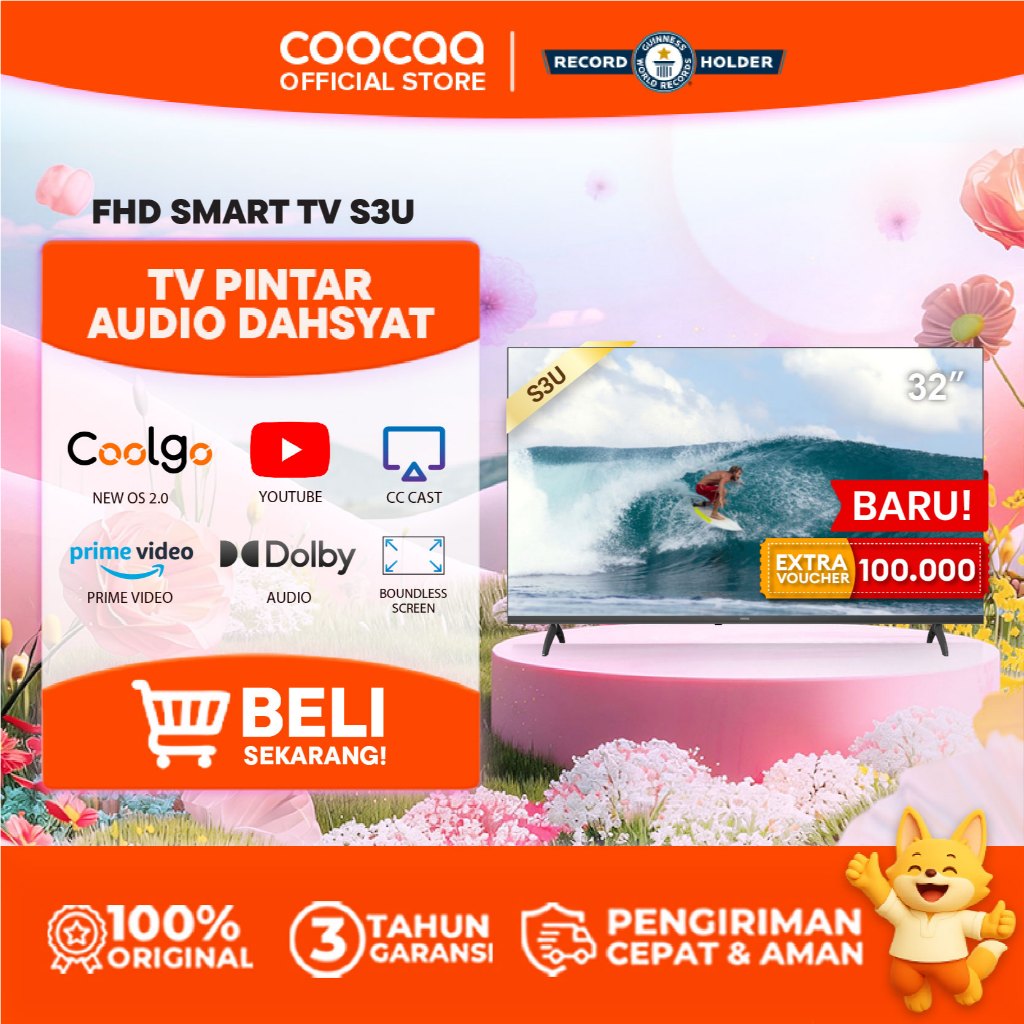 COOCAA 32 inch S3U Smart TV - Digital TV - Dolby Audio - Youtube - Mirroring -  Flick Free - Boundle