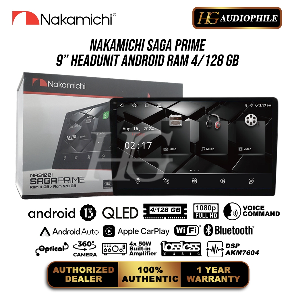 Nakamichi Saga Prime Headunit Android Ram 4/128GB 10 Inch QLED