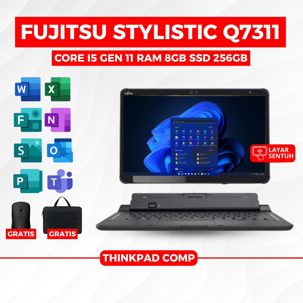 Laptop Fujitsu Stylistic Q7311 Core i5 Gen 11 RAM 8GB SSD 256GB Touchscreen Tablet Laptop 2-in-1 - T