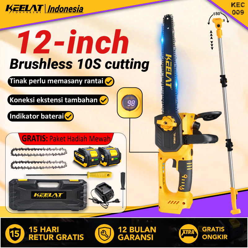 KEELAT Cordless Brushless Chainsaw Gergaji Mesin Lithium Gergaji Rantai Elektrik Portable Genggam Li