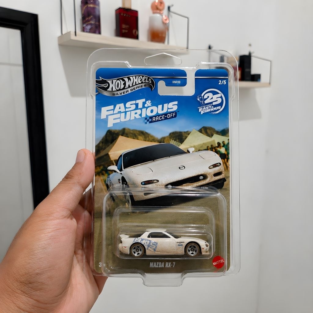 Hot Wheels F&F 95 Mazda RX-7 White Fast Furious Silver Series Race Off JDM Rare