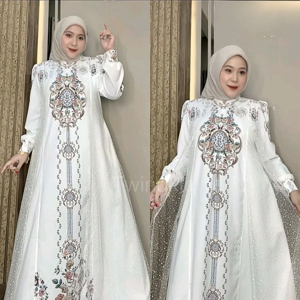Dress Almira Bahan Anti UV Mix Tile Salju Dres Motif Terbaru