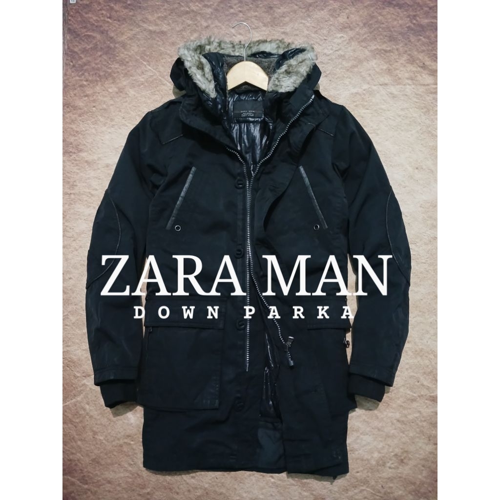 Jaket down parka ZARA MAN bahan kanvas bekas murah
