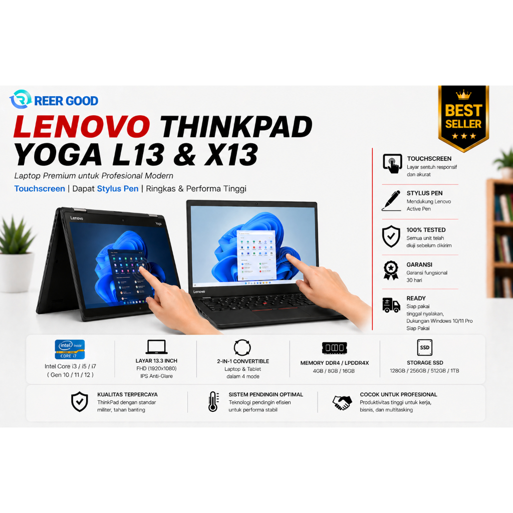 Laptop Lenovo Yoga L13 I5 GEN 10 / YOGA X13 I5 GEN 10 INCLUDE STYLUS PEN SECOND BERKUALITAS BERGARAN